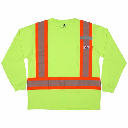 MCR SAFETY Garments, LS Tshirt, CL1, Polycotton, Lime X4 LTS1LX4